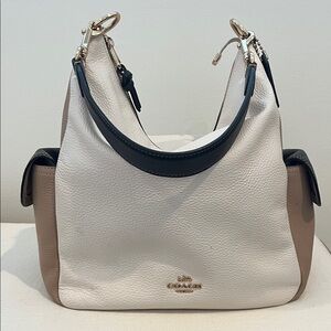 Coach Pennie Leather Shoulder Bag Cream Black Taupe with Gold Hardware